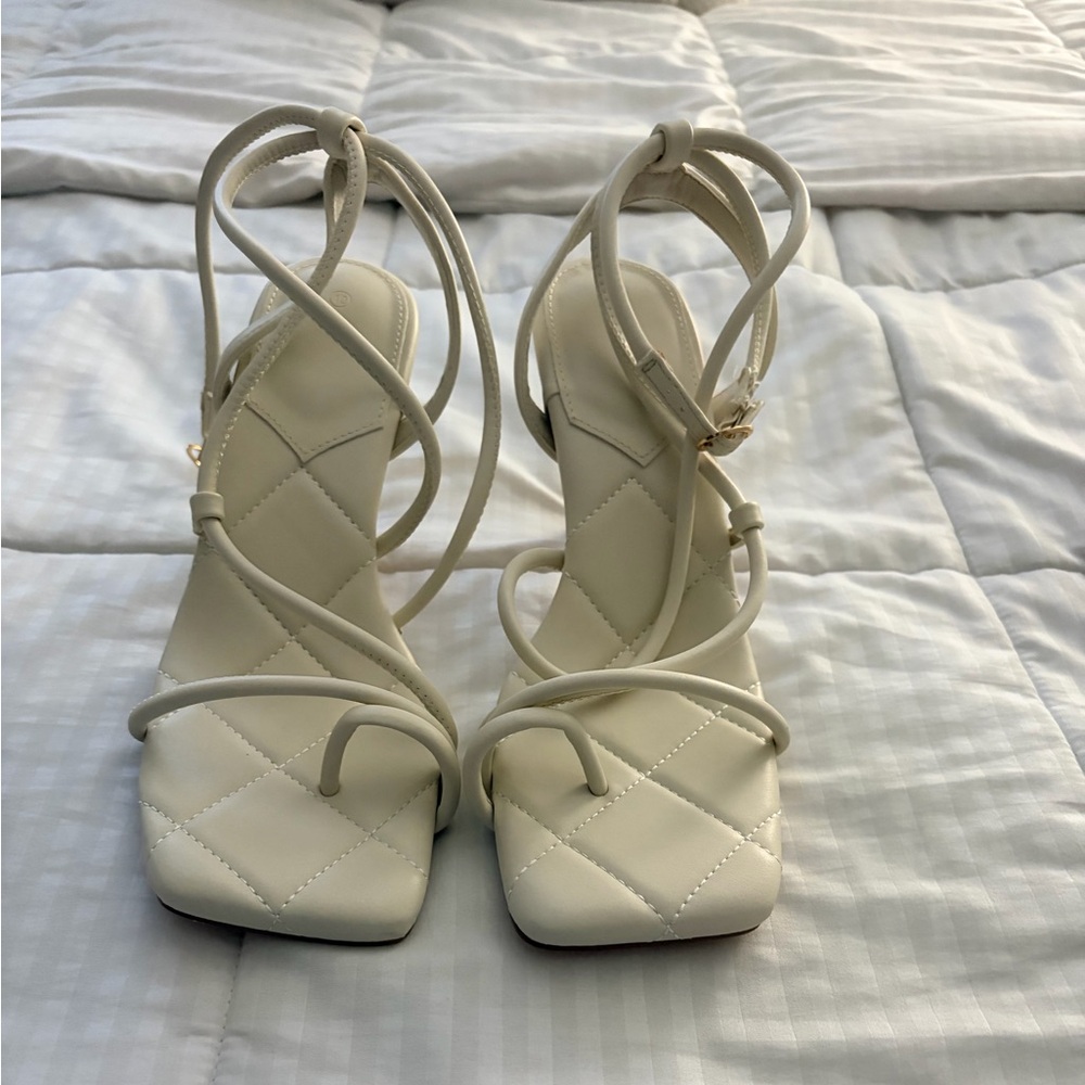 Strappy Quilted White Women's Heeled Sandals